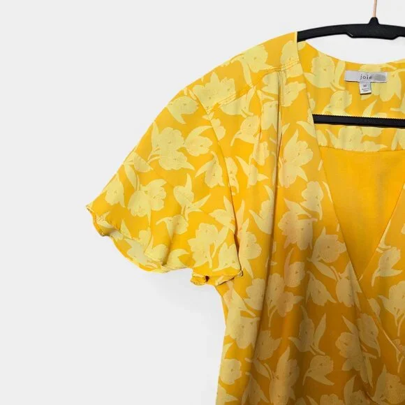 Joie Amelian Floral Wrap Dress Yellow M Romantic Feminine Resort Garden Party - Picture 6 of 12